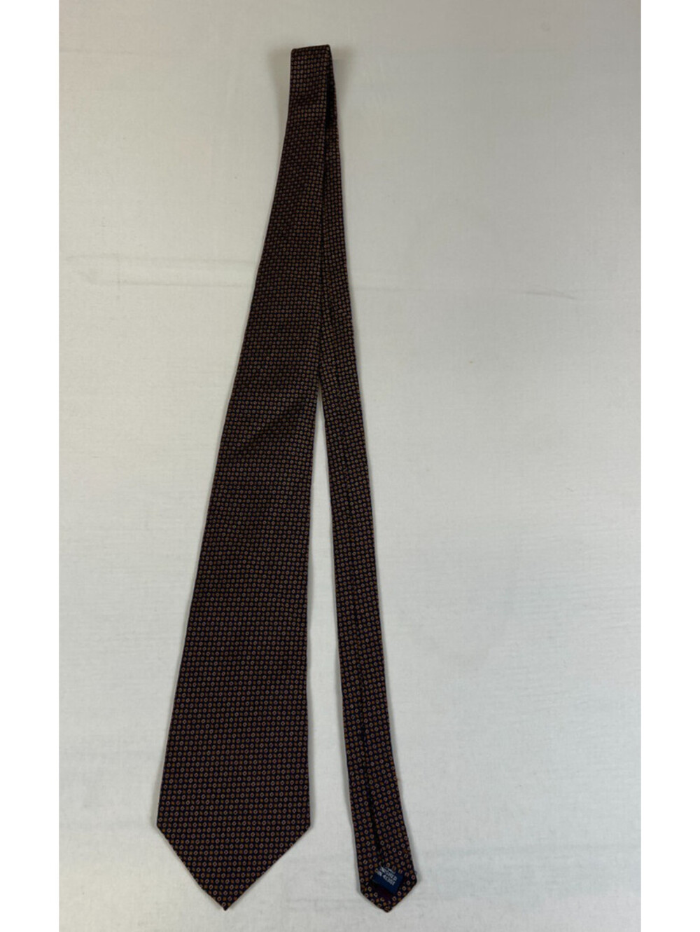 VTG Polo Ralph Lauren Tie Men Navy Blue & Orange Geometric Pattern Silk Necktie